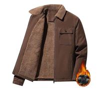 Mens Faux Suede Leather Jacket Sherpa Fleece Lined Trucker Jacket with Fur Collar Winter Thermal Military Motorcycle Coat Outdoor Warm Windproof Overcoat Coffee M