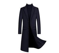 Mens Faux Wool Overcoat Long Trench Coat Notched Collar 3 Button Winter Woolen Jackets Peacoat Slim Fit Outwear,Navy,L