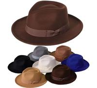 Mens Fedora Hat Jazz Felt Fedora Elegant Ribbon Trilby Hat Cap (Cream)