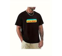 Men's Feinkost Kolinski Graphic Heavyweight Oversized Black Crewneck Tee with Bold Yellow & Red Kolinsky Print T Shirt