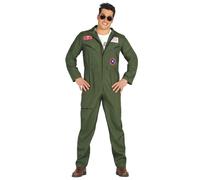 FIESTAS GUIRCA | Fighter Pilot Fancy Dress Costume Adult (42-44/ L) - Jumpsuit for Men - Military and Aviator Costumes for Film Parties, Halloween and Carnival - Ideal for Adults - Green