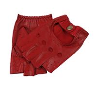 Men's Fingerless Leather Driving Gloves - BERRY / XL
