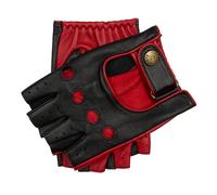 Men's Fingerless Water-Resistant Two-Colour Leather Driving Gloves - BLACK/BERRY / L