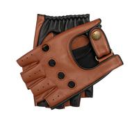Men's Fingerless Water-Resistant Two-Colour Leather Driving Gloves - COGNAC/BLACK / XL