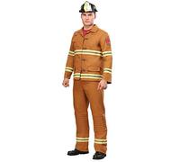 Men's Firefighter Fancy Dress Costume, Tan Turnout Halloween Outfit, Fire Station Bunker Gear Large