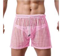Men's Fishnet Shorts, See Through Hollow Underwear Half Pants for Men with Drawstring, Sexy Breathable Fishnet Openwork Trunk Short, Stretch Shorts Lounge Pajama Underwear Trunks for Daily Wear Gift