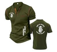 Mens Fitness Henley T-Shirts for A.na.rc.h.y S.on.s Stretch Stitching Tracksuit Stand Collar Short Sleeve Soft Polo Shirts Printing Tee Top Clothes-JunlvS||xx_l