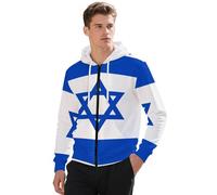 Men'S Fitness Sports Casual Fashion Sleeve Cardigan Israel national flag Top Zipper Hooded Long Hoodies Zip Up Mens Sweatshirt Jackets,White,3XL