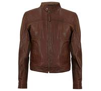 Men's Fitted Brown Real Soft Genuine Leather Classic Collar Harrington Jacket XL