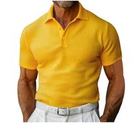 Men's Fitted Polo Tee Plain Summer Shirt Collar Short Sleeve Classic Pique Cotton Mens Activewear Shirts Black Polo Shirt Mens 4XL Winter Clothes for Men UK Blouse (Yellow, M)