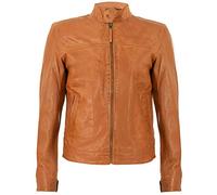 Men's Fitted Tan Real Soft Genuine Leather Classic Collar Harrington Jacket XL