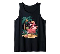 Mens Flamingo Bird Palm Trees Ocean Retro Beach Summer Tank Top