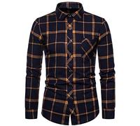 Men's Flannel Long Sleeve Buttondown Shirt Button Down Classic Gingham Regular Fit Checked Modern Fit Shirt Performence Long Sleeve Stretch Super Long Sleeve Button Down Collar Trim Checked, yellow, M