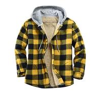 Men's Flannel Shirt Jacket with Hood UK Clearance Quilted Sherpa Lined Winter Coat Plaid Tartan Checkered Hooded Jacket Patchwork Long Sleeve Button Down Outdoor Outwear Lumberjack Jacket