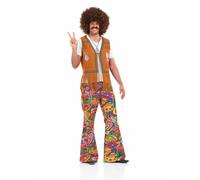 Mens Flared Paisley Hippie Trousers for Adult 60s Hippy Fancy Dress Costume M-XL