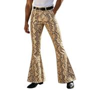Men's Flared Trousers 70s Outfit Carnival Costume High Waist Stretch Casual Trousers Elegant Wide Leg Yoga Trousers Vintage Snake Skin Pattern Jogging Bottoms Clubwear