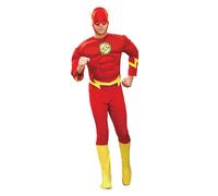 Mens Flash Costume Muscle Chest DC Comic Superhero Adult Halloween Fancy Dress