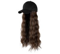 Men's Flat Cap Adjustable Hair Hairstyle Attached Long Wave Hat Baseball Hair Curl Wig, b, One Size