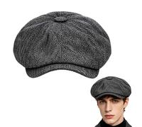 Mens Flat Cap Black, Vintage Tweed Newsboy Hat, Adjustable Baker Boy Cap