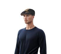 Mens Flat Cap Navy Beige Tartan Check Tweed Newsboy Baker Boy Hat - Wool Blend Golf Caps for Men UK with Quilted Lining (UK, Alpha, One Size, L/XL 59-61cm, Navy Beige)