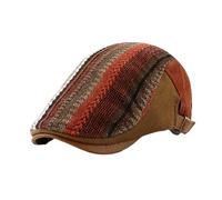 Mens Flat Cap splicing Tweed beret Vintage Style Newsboy Hats Adjustable Driving Caps,orange red,One size