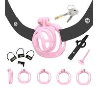 Mens Flat Chastity Cage Set with 4 Sizes Rings and Chastity Belt, Male Interesting Chastity Devices for Cross-Dressing -UKGA27M1Z (M1P-Pink, A:Same &Cheaper)