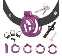 Mens Flat Chastity Cage Set with 4 Sizes Rings and Chastity Belt, Male Interesting Chastity Devices for Cross-Dressing -UKGA27M1Z (M1Z-Purple, A:Same &Cheaper)