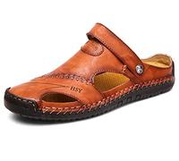 Mens Flat Sandals,Leather Closed Toe Sandals,Hiking Walking Casual Comfy Summer Shoes Brown 7 UK