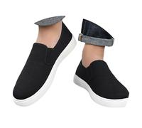Mens Flats Casual Canvas Shoes Lightweight Slip On Sneakers Plain Slip-Resistant Walking Trainers Thick Bottom Wide Fit Footwear Shallow Mouth Comfortable Shoes Zero-Drop Daily Wear Black