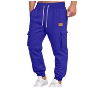 Mens Fleece Active Athletic Workout Jogger Sweatpants Straight Leg Gym Sweatpants Loungepants with Pockets Blue Comfy Stretch Pants Mens Cargo Fleece Heavyweight Baggy Cargo Pants Workout (Blue, L)