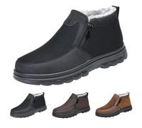 Mens Fleece Ankle Boots, Winter Ankle Boots Men Classic Winter Warm Fleece Lined Snow Shoes Lightweight Outdoor Booties Casual Smart Thermal Shoes With Side Zip Comfortable Food Service Shoes