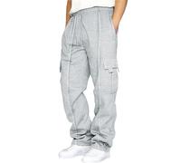 Mens Fleece Cargo Joggers Heavyweight Fit Sport Casual Jogging Tracksuit Bottoms Loose Elasticated Waist Drawstring Straight Leg Open Hem Stadium Pants Gym Running Sweatpants Grey
