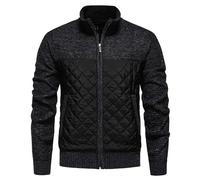 Mens Fleece,Gifts For Men Jumpers,Product Category Men's Sweater Coat | Product Title Autumn Winter Thickened Knit Cardigan Sweater for Men with Plaid Collar - Loose Fit Knit Coat (Black, M)