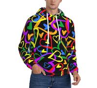 Men's Fleece Hooded Hoodie - Soft Warm with Pocket, Trendy Gay Pride Rainbow Full Print Pullover for Spring, Autumn, Black, XL