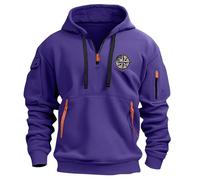 Mens Fleece Hoodie, 1/4 Zip Pullover Hoodie Zipped Pocket Drawstring Long Sleeve Tracksuit Tops Cuff Shirts Hooded Loose Fit Casual Classic Fashion Work Hoody Sweatshirts (M, Purple)