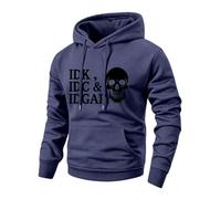 Men's Fleece Hoodie IDK IDC IDGAF Graphic Pullover,Dark Blue XXL
