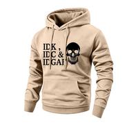 Men's Fleece Hoodie IDK IDC IDGAF Graphic Pullover,Khaki M