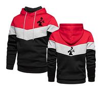 Men's Fleece Hoodie Pullover for Bruce Lee Print Casual Hoody Contrast Color Sweatshirt Drawstring Hooded Sweatshirt - Teen Gift- Red||XXL