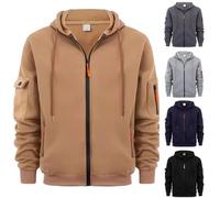 Mens Fleece Hoodie Sweatshirt Oversized Full Zipper Hoodies Plus Size Full Zip up Pullover Hoody Jackets With Pockets Comfy Solid Color Hooded Hoodie Long Sleeve Sweatshirt Zipped Fleece Coat Tops