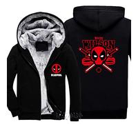 Men's Fleece Hoodies Deadpool Prints Zipper Jackets Coats Winter Thermal Hooded Thick Fluffy Lining Tops Windproof Outdoors Sweatshirt Outerwear with Pockets,B-Aldult 2XL