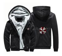 Men's Fleece Hoodies for Resident/Evil/Umbrella Full Zip Up Pullover Long Sleeve Hooded Sweatshirts Autumn Winter Hoody Jackets-Black B||XL