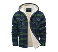 Men's Fleece Hoodies Plaid Jackets Shirts Cotton Soft Warm Winter Coat Button Down Fuzzy Sherpa Jackets Outerwear/UK Size/Ladies Warm Coats/Winter Green