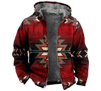 Men's Fleece Jackets Full Zip Hoodie Mens Sweatshirt Warm Western Aztec Coat Winter Jackets for Men UK Sherpa Lined Jacket Heavyweight Fleece Trucker Hoodies Vintage Printed Coat Ethnic Style Outwear
