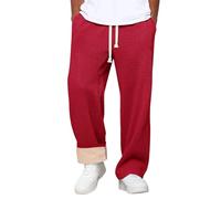 Men's Fleece Joggers Warm Jogging Bottoms Sherpa Lined Sweatpants Drawstring Elasticated Waist Tracksuit Bottoms with Pocket Soft Winter Plush Trousers Solid Color Casual Pants Red
