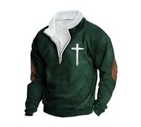 Mens Fleece Jumper Quarter Zip Stand Collar Sweatshirts Long Sleeve Thermal Fleece Pullover Cross Print Warm Sweaters 1/4 Zip Classic Fit Outwear Spring Autumn Daily Wear