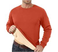 Men's Fleece Jumpers Winter Warm Sherpa Sweatshirts Casual Long Sleeve Crew Neck Pullover Tops Soft Comfortable Fuzzy Fluffy Sweatshirt Classic Solid Thick Gym Top Orange
