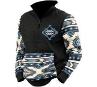 Mens Fleece Jumpers,Work Jumpers Mens 1/4 Zip Retro Prints Hooded Sweatshirt Patchwork Cargo Pullover Sweater Tops Winter Gym Sports Outfits Hoody Essentials Hoodies with Multi Pockets