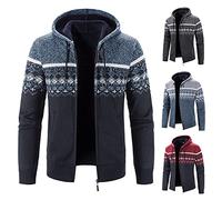 Mens Fleece Lined Cardigan with Hood, Mens Knitted Zip Up Cardigan Thermal Knit Winter Coat with Pockets Long Sleeve Knitted Cardigan Long Sleeve Chunky Knitwear Casual Fashion Outerwear Top Wine
