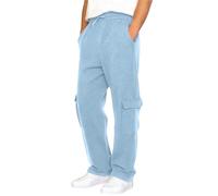 Mens Fleece Lined Cargo Joggers Winter Thermal Scruffs Workwear Trousers Elastic Waist Drawstring Sweatpants Multi-Pocket Wide Leg Pants Heavy Duty Casual Pant for Cold Weather 3XL Light Blue