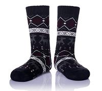 Men's Fleece Lined Cozy Extra Thick Slipper Socks Winter Non-Slip Fuzzy Home Socks Christmas Gift Stockings (Dark Blue)